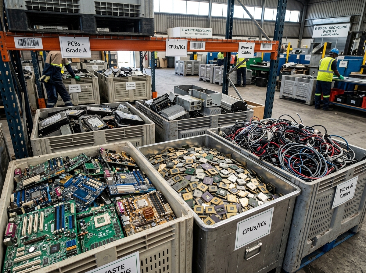 Electronic waste scrap computer boards and cables